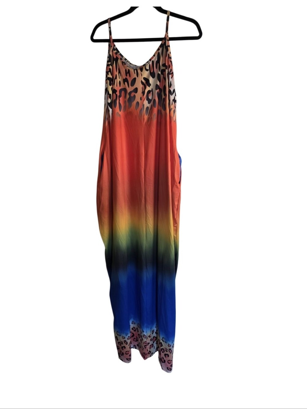 Rainbow Ombre Leopard Maxi Dress. Orange, Blue, Yellow.